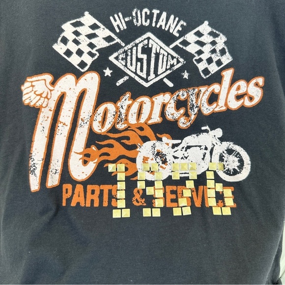 Originality Cropped Black Motorcycle Short Sleeve T-Shirt Size Large - Picture 4 of 9